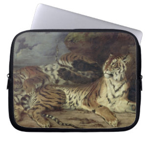 Capa Para Notebook Tigre novo que joga com sua mãe, 1830 (óleo sobr