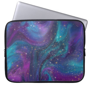 Capa Para Notebook Tinta cósmica   Nebulosa da Galáxia Roxa Azul Turq