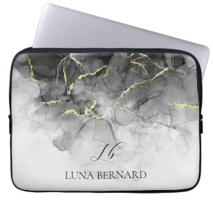 Capa Para Notebook Tinta de Aquarela Preta Personalizável
