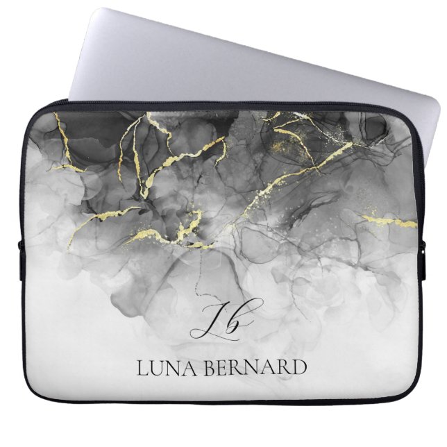 Capa Para Notebook Tinta de Aquarela Preta Personalizável (Frente)