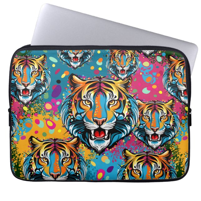 Capa Para Notebook Tinta de cores Arco-íris Cabeça de Tigre (Frente)