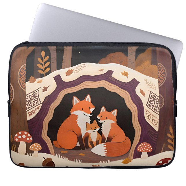Capa Para Notebook Toca da Família de Raposas no Outono (Frente)