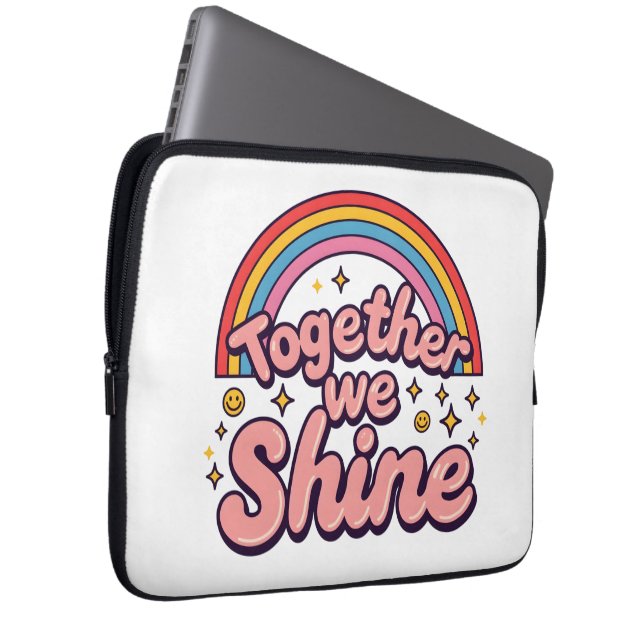 Capa Para Notebook Together We Shine – Rainbow Retro Pride Quote (Frente Esquerda)