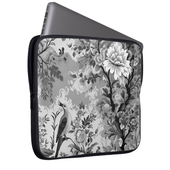 Capa Para Notebook Toile de Flor Preto e Prata (Frente Esquerda)