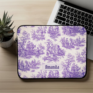 Capa Para Notebook Toile de Jouy florais roxo vintage monograma