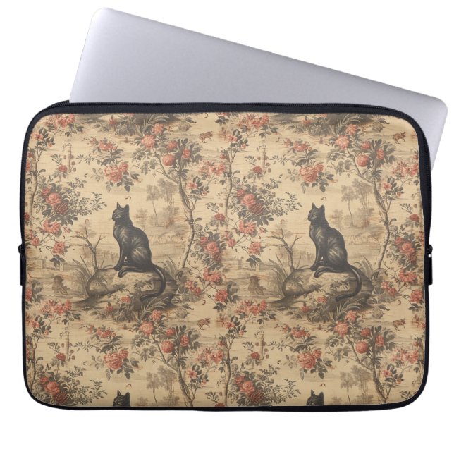 Capa Para Notebook Toile Vermelha Chinoiserie Gato Damasco (Frente)