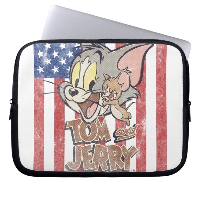 Capa Para Notebook Tom & Jerry com bandeira dos EUA (Frente)
