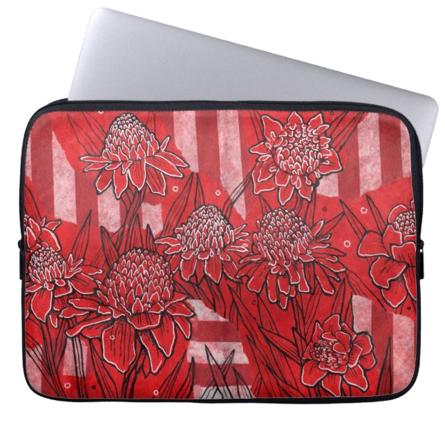 Capa Para Notebook Torch Ginger Lily, Flores Vermelhas Arte Floral Tr (Frente)