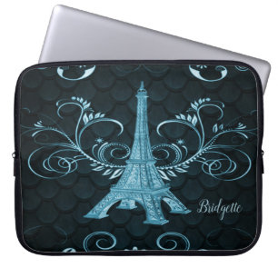 Capa Para Notebook Torre Eiffel Torre Blue Floral Swirings