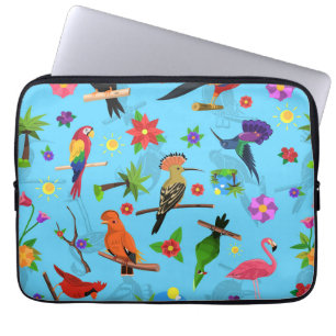 Capa Para Notebook Toucan Flamingo E Arara - Padrão De Aves Sem Costu