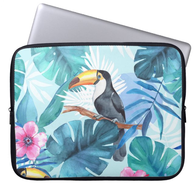 Capa Para Notebook Toucans de aquarela: Tropical Sem costura (Frente)