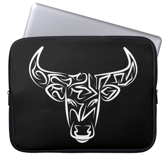 Capa Para Notebook Touro Tribal Negro e Branco / Ox (Frente)