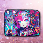Capa Para Notebook Trabalho de arte de Garota Colorida de Animação Co<br><div class="desc">Anime glitchcore girl dando um sinal de paz com fones de ouvido,  notas musicais e orelhas de raposa coloridas,  roxa,  azul e negra,  arte ai.</div>