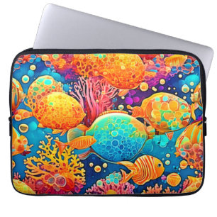 Capa Para Notebook Trabalho de arte de recife de coral colorido