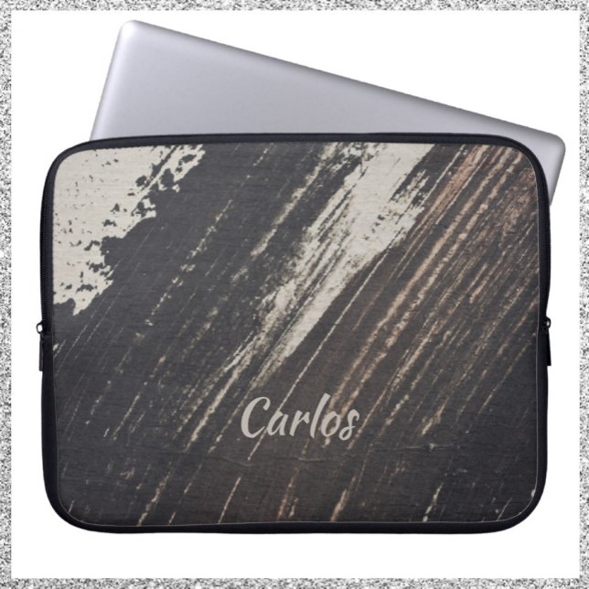 Capa Para Notebook Traço de pintura preto e bege moderno (Criador carregado)