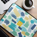 Capa Para Notebook Traços Coloridos de Pincel e Monograma Amarelo<br><div class="desc">Design divertida com um padrão legal de traços de tinta sujos em cores verdes,  amarelas,  aqua e azuis brilhantes.</div>