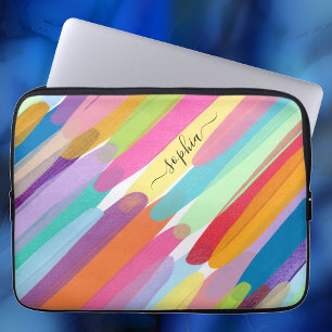 Capa Para Notebook Traços Coloridos Diagonais, Nome, Pintura Abstrata
