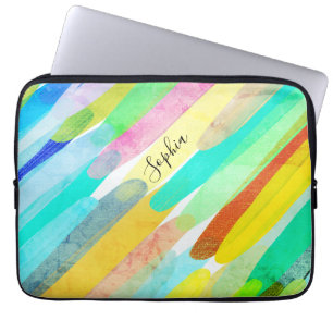 Capa Para Notebook Traços de cores diagonais, nome, Abstrato art 70s
