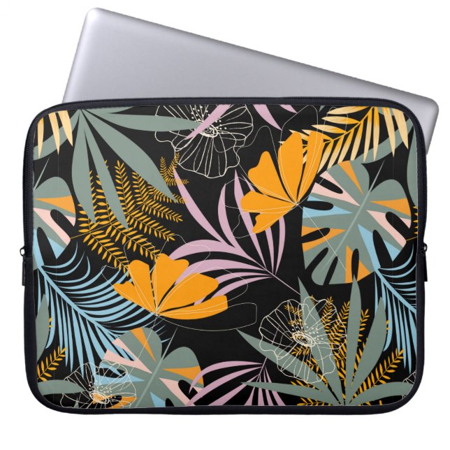 Capa Para Notebook Traz um padrão tropical sem costura com folhas bri (Frente)
