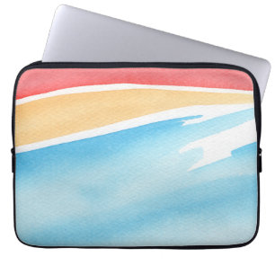 Capa Para Notebook Trazos de aquarela vermelha laranja e azul legais