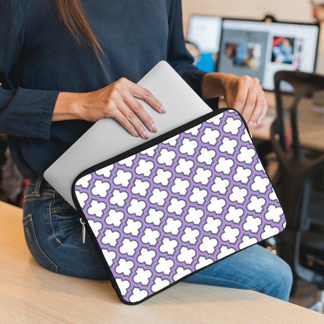 Capa Para Notebook Trellis branca e roxa, lete, quatrefoil (Criador carregado)