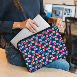 Capa Para Notebook Trellis, Latice, Quatrefoil, azul e vermelho marro