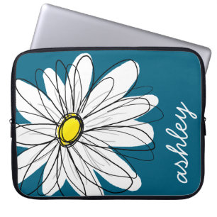 Capa Para Notebook Trendy Daisy Floral Illustração - azul e amarelo