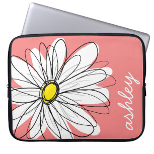Capa Para Notebook Trendy Daisy Floral Illustração - coral e amarel