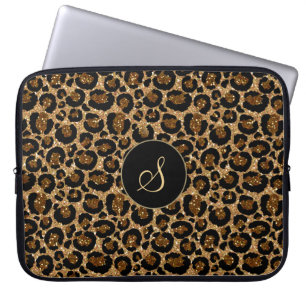 Capa Para Notebook Trendy Faux Glitter Leopard com Monograma