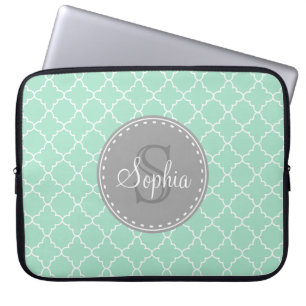 Capa Para Notebook Trendy Mint Trellis Pattern Monograma de Cinzas