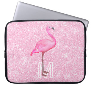 Capa Para Notebook Trendy Pink Glitter Watercolor Flamingo Tropical