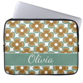 Capa Para Notebook Trendy Teal Caramel Retro Groovy Flowers Seamless