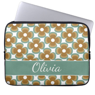 Capa Para Notebook Trendy Teal Caramel Retro Groovy Flowers Seamless