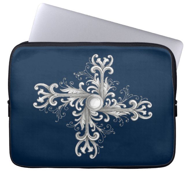Capa Para Notebook Trevo de Pérola em Fio de Prata (Frente)