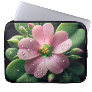 Capa Para Notebook Trevo Floral Rosa e Verde Oxalis