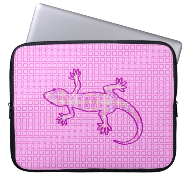 Capa Para Notebook Tribal batik Gecko - orquídea e casca rosa (Frente)