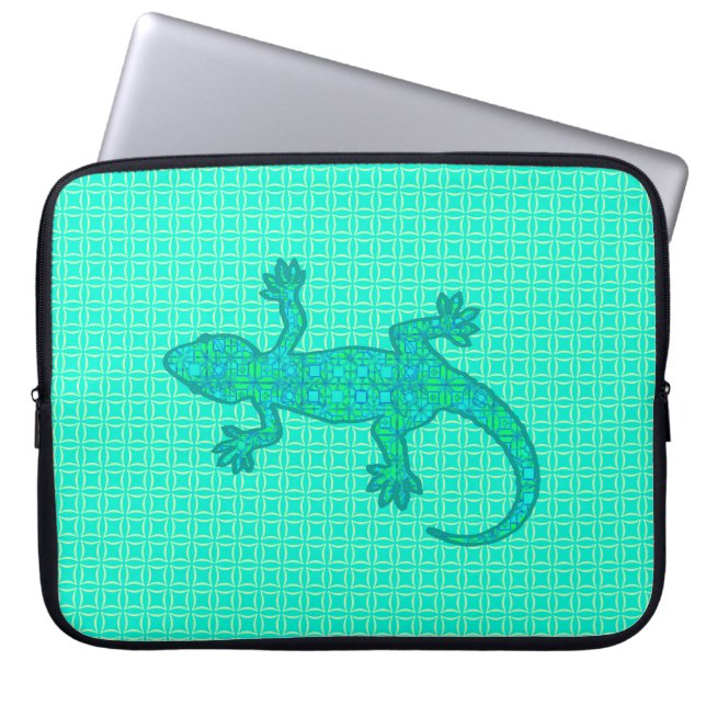 Capa Para Notebook Tribal batik Gecko - turquesa / pavão (Frente)