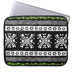 Capa Para Notebook Tribal Navajo, padrão verde branco preto.