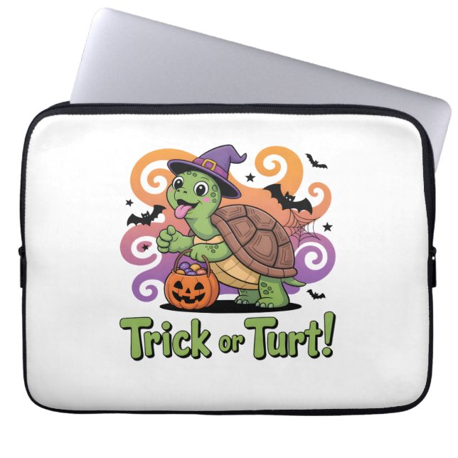 Capa Para Notebook Trick ou Turt Engraçado Turtle Halloween (Frente)