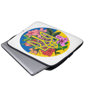 Capa Para Notebook Tridente ucraniano e bandeira da Ucrânia com flore