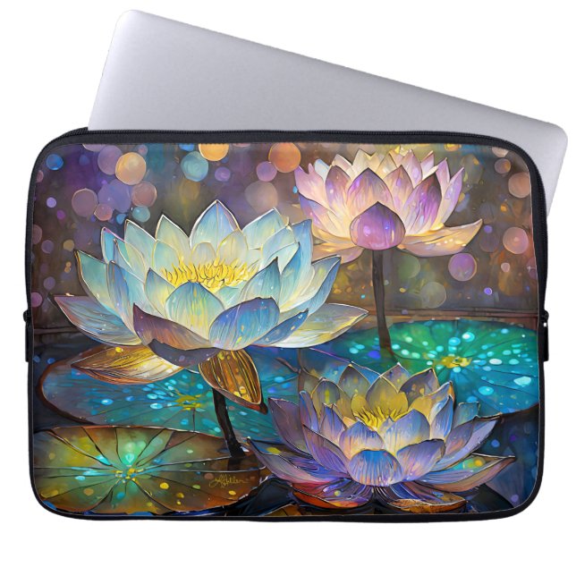 Capa Para Notebook Trio de Flores de Lótus Brilhantes (Frente)