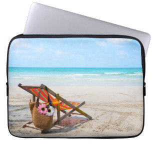 Capa Para Notebook Tropical Beaches   Beach Chair on Sand