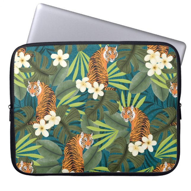 Capa Para Notebook Tropical Tiger Hawaiai Palm Jungle Teal Wetcase (Frente)