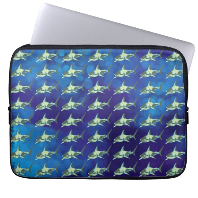Capa Para Notebook tubarões, padrão azul (Frente)