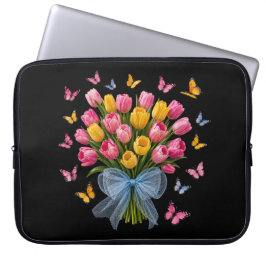 Capa Para Notebook Tulip & Borboletas Elegância Capinha de Laptop