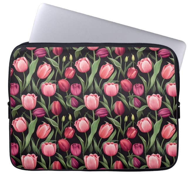 Capa Para Notebook Tulipa Floral Vermelha e Rosa (Frente)