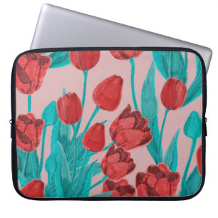 Capa Para Notebook tulipas de primavera, padrão floral desenhado à mã