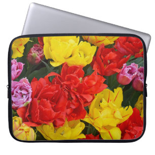 Capa Para Notebook Tulipas de primavera vermelho e amarelo