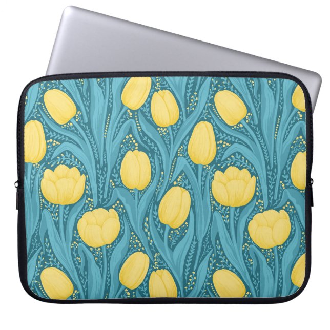 Capa Para Notebook Tulipas em azul e amarelo (Frente)