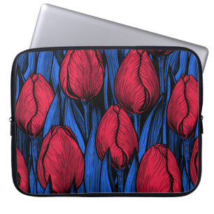 Capa Para Notebook Tulipas em vermelho e azul